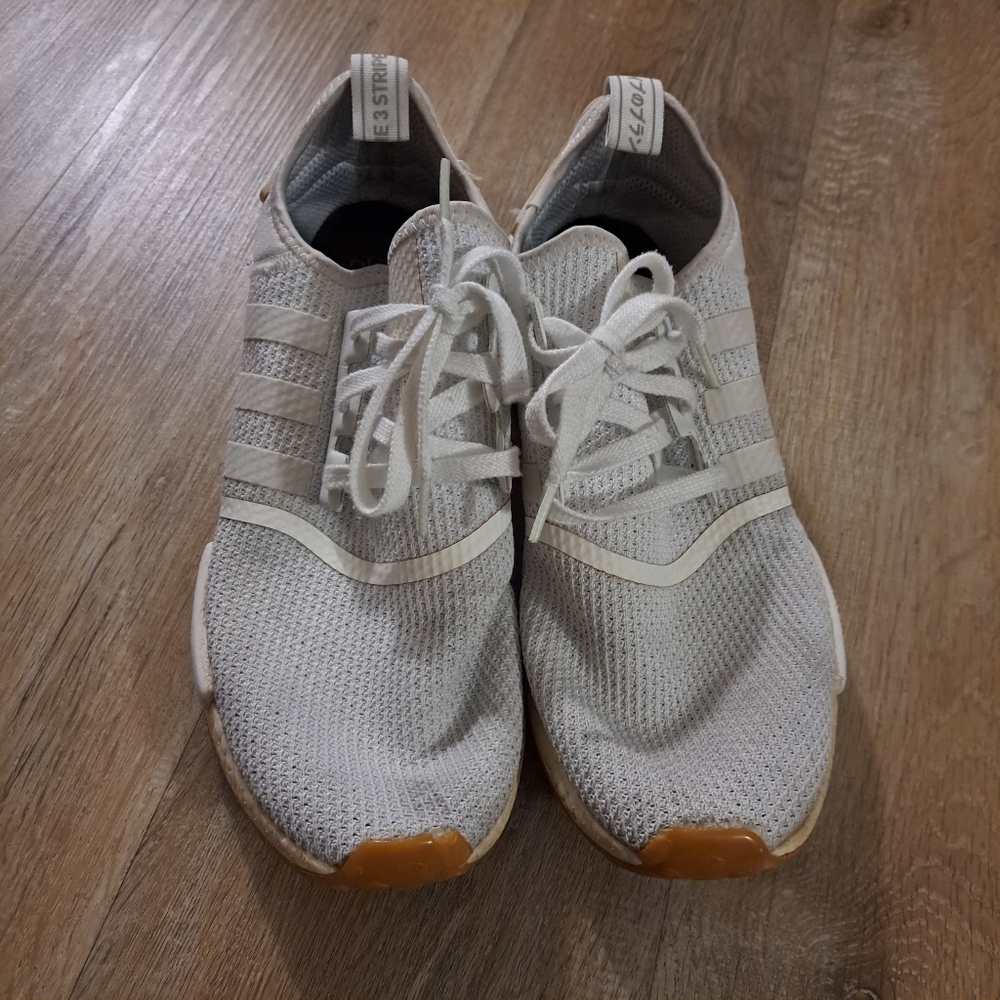 Adidas NMD\_R1 In the "Cloud White" Colorway Gum Sole Mesh Upper Men's 13